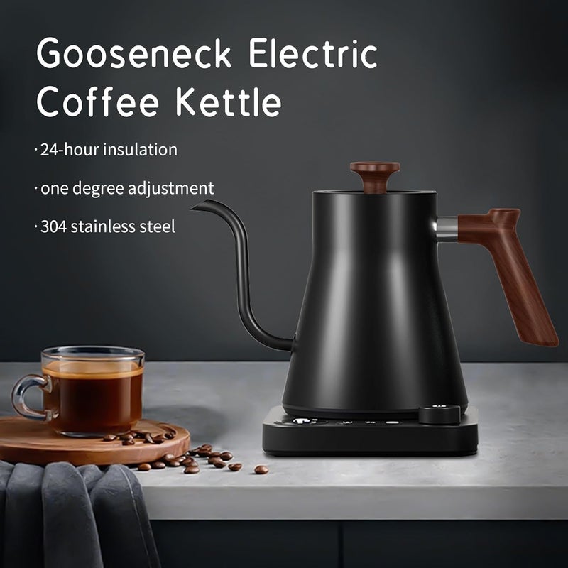 RHD Electric Gooseneck Kettle with LCD Display, Real-Time Temp Control Hot Water Boiler to Pour Over Coffee, Brew Tea, Switchable ℉/℃, 1200 Watt Quick Heating Pot, 0.9L, 304 Stainless Steel,Matt Black - Image 4